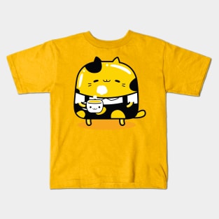 yellow cat barista profession Kids T-Shirt